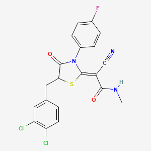 molecular formula C20H14Cl2FN3O2S B2883898 (Z)-2-cyano-2-(5-(3,4-dichlorobenzyl)-3-(4-fluorophenyl)-4-oxothiazolidin-2-ylidene)-N-methylacetamide CAS No. 786676-98-0