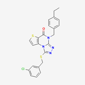 molecular formula C23H19ClN4OS2 B2883947 1-((3-chlorobenzyl)thio)-4-(4-ethylbenzyl)thieno[2,3-e][1,2,4]triazolo[4,3-a]pyrimidin-5(4H)-one CAS No. 1223758-41-5