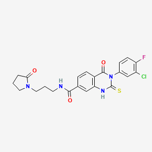 molecular formula C22H20ClFN4O3S B2883951 3-(3-chloro-4-fluorophenyl)-4-oxo-N-[3-(2-oxopyrrolidin-1-yl)propyl]-2-sulfanylidene-1H-quinazoline-7-carboxamide CAS No. 403720-42-3