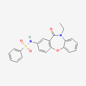 molecular formula C21H18N2O4S B2883995 N-(10-乙基-11-氧代-10,11-二氢二苯并[b,f][1,4]恶氮杂环-2-基)苯磺酰胺 CAS No. 922062-09-7