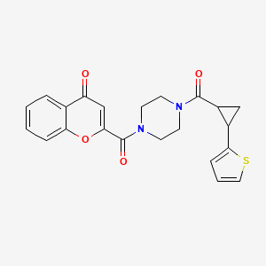2-(4-(2-(thiophen-2-yl)cyclopropanecarbonyl)piperazine-1-carbonyl)-4H-chromen-4-one