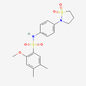 molecular formula C18H22N2O5S2 B2884003 N-(4-(1,1-dioxidoisothiazolidin-2-yl)phenyl)-2-methoxy-4,5-dimethylbenzenesulfonamide CAS No. 946337-67-3