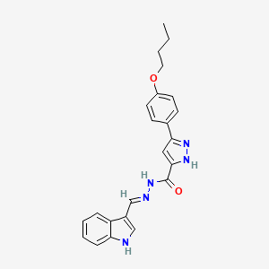 molecular formula C23H23N5O2 B2884019 (E)-N'-((1H-indol-3-yl)methylene)-3-(4-butoxyphenyl)-1H-pyrazole-5-carbohydrazide CAS No. 1285683-75-1