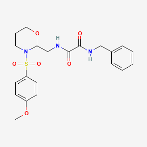 molecular formula C21H25N3O6S B2884026 N1-苄基-N2-((3-((4-甲氧基苯基)磺酰基)-1,3-恶唑烷-2-基)甲基)草酰胺 CAS No. 869071-47-6