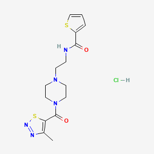 molecular formula C15H20ClN5O2S2 B2884032 N-(2-(4-(4-methyl-1,2,3-thiadiazole-5-carbonyl)piperazin-1-yl)ethyl)thiophene-2-carboxamide hydrochloride CAS No. 1351586-84-9