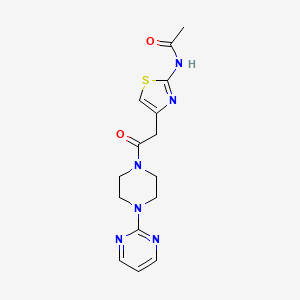 molecular formula C15H18N6O2S B2884045 N-(4-(2-oxo-2-(4-(pyrimidin-2-yl)piperazin-1-yl)ethyl)thiazol-2-yl)acetamide CAS No. 1235669-74-5