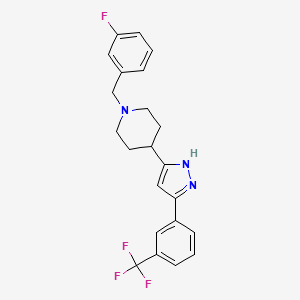 molecular formula C22H21F4N3 B2884047 1-[(3-fluorophenyl)methyl]-4-[3-[3-(trifluoromethyl)phenyl]-1H-pyrazol-5-yl]piperidine CAS No. 1030386-35-6