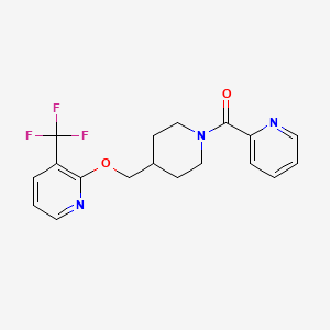 molecular formula C18H18F3N3O2 B2884050 Pyridin-2-yl-[4-[[3-(trifluoromethyl)pyridin-2-yl]oxymethyl]piperidin-1-yl]methanone CAS No. 2380040-46-8