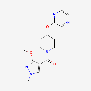 molecular formula C15H19N5O3 B2884091 (3-甲氧基-1-甲基-1H-吡唑-4-基)(4-(吡嗪-2-氧基)哌啶-1-基)甲酮 CAS No. 1421524-39-1