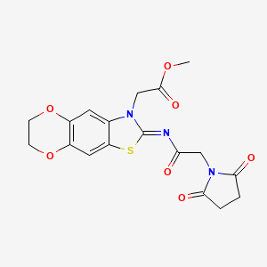 methyl 2-[(5Z)-5-{[2-(2,5-dioxopyrrolidin-1-yl)acetyl]imino}-10,13-dioxa-4-thia-6-azatricyclo[7.4.0.0^{3,7}]trideca-1,3(7),8-trien-6-yl]acetate