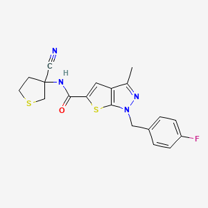 molecular formula C19H17FN4OS2 B2884118 N-(3-cyanothiolan-3-yl)-1-[(4-fluorophenyl)methyl]-3-methyl-1H-thieno[2,3-c]pyrazole-5-carboxamide CAS No. 1389554-77-1