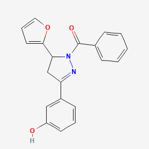 molecular formula C20H16N2O3 B2884126 3-[1-benzoyl-5-(furan-2-yl)-4,5-dihydro-1H-pyrazol-3-yl]phenol CAS No. 927542-80-1
