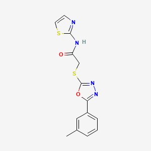 molecular formula C14H12N4O2S2 B2884140 N-(thiazol-2-yl)-2-((5-(m-tolyl)-1,3,4-oxadiazol-2-yl)thio)acetamide CAS No. 850936-75-3