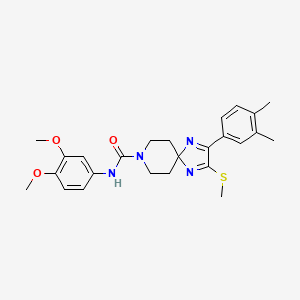 molecular formula C25H30N4O3S B2884155 N-(3,4-dimethoxyphenyl)-2-(3,4-dimethylphenyl)-3-(methylthio)-1,4,8-triazaspiro[4.5]deca-1,3-diene-8-carboxamide CAS No. 1358262-77-7