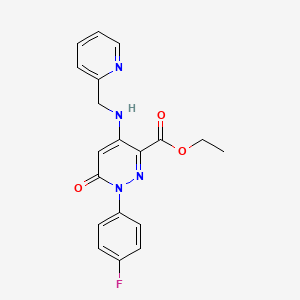 molecular formula C19H17FN4O3 B2884170 Ethyl 1-(4-fluorophenyl)-6-oxo-4-((pyridin-2-ylmethyl)amino)-1,6-dihydropyridazine-3-carboxylate CAS No. 922069-16-7