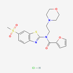 molecular formula C19H22ClN3O5S2 B2884183 N-(6-(methylsulfonyl)benzo[d]thiazol-2-yl)-N-(2-morpholinoethyl)furan-2-carboxamide hydrochloride CAS No. 1215700-73-4