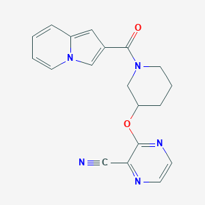 molecular formula C19H17N5O2 B2884186 3-((1-(Indolizine-2-carbonyl)piperidin-3-yl)oxy)pyrazine-2-carbonitrile CAS No. 2034476-17-8