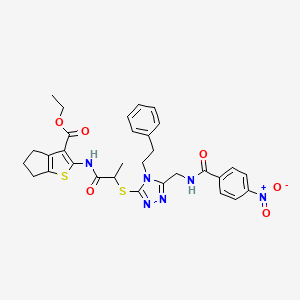 ethyl 2-(2-((5-((4-nitrobenzamido)methyl)-4-phenethyl-4H-1,2,4-triazol-3-yl)thio)propanamido)-5,6-dihydro-4H-cyclopenta[b]thiophene-3-carboxylate
