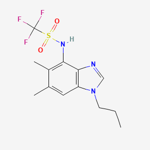molecular formula C13H16F3N3O2S B2884200 N-(5,6-dimethyl-1-propyl-1H-1,3-benzimidazol-4-yl)(trifluoro)methanesulfonamide CAS No. 338954-54-4