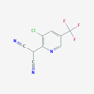 molecular formula C9H3ClF3N3 B2884210 2-[3-Chloro-5-(trifluoromethyl)pyridin-2-yl]malononitrile CAS No. 338956-33-5