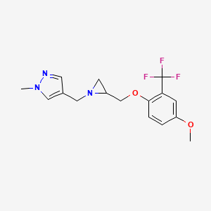 molecular formula C16H18F3N3O2 B2884211 4-[[2-[[4-Methoxy-2-(trifluoromethyl)phenoxy]methyl]aziridin-1-yl]methyl]-1-methylpyrazole CAS No. 2418710-05-9
