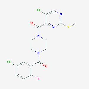 molecular formula C17H15Cl2FN4O2S B2884215 5-Chloro-4-[4-(5-chloro-2-fluorobenzoyl)piperazine-1-carbonyl]-2-(methylsulfanyl)pyrimidine CAS No. 1208711-01-6