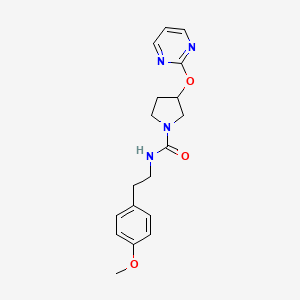 molecular formula C18H22N4O3 B2884216 N-(4-甲氧基苯乙基)-3-(嘧啶-2-氧基)吡咯烷-1-甲酰胺 CAS No. 2034620-36-3