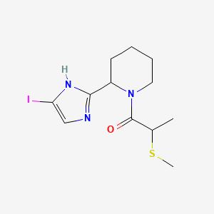 molecular formula C12H18IN3OS B2884229 1-[2-(5-Iodo-1H-imidazol-2-yl)piperidin-1-yl]-2-methylsulfanylpropan-1-one CAS No. 2309457-83-6