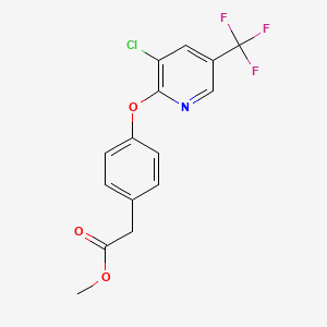 molecular formula C15H11ClF3NO3 B2884244 Methyl 2-(4-{[3-chloro-5-(trifluoromethyl)-2-pyridinyl]oxy}phenyl)acetate CAS No. 478041-38-2