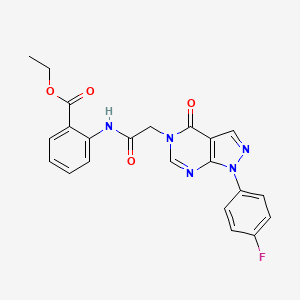 molecular formula C22H18FN5O4 B2884264 ethyl 2-(2-(1-(4-fluorophenyl)-4-oxo-1H-pyrazolo[3,4-d]pyrimidin-5(4H)-yl)acetamido)benzoate CAS No. 852450-63-6