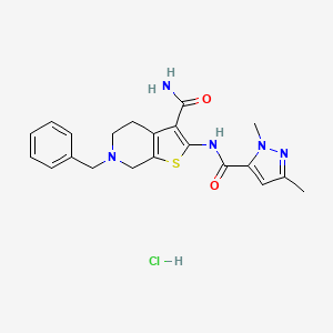 molecular formula C21H24ClN5O2S B2884293 6-benzyl-2-(1,3-dimethyl-1H-pyrazole-5-carboxamido)-4,5,6,7-tetrahydrothieno[2,3-c]pyridine-3-carboxamide hydrochloride CAS No. 1189509-25-8