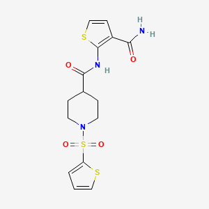 molecular formula C15H17N3O4S3 B2884295 N-(3-carbamoylthiophen-2-yl)-1-(thiophen-2-ylsulfonyl)piperidine-4-carboxamide CAS No. 899732-13-9