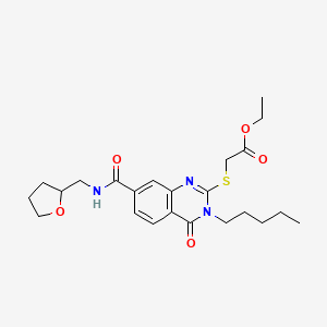 Ethyl 2-((4-oxo-3-pentyl-7-(((tetrahydrofuran-2-yl)methyl)carbamoyl)-3,4-dihydroquinazolin-2-yl)thio)acetate