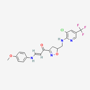 molecular formula C20H18ClF3N4O3 B2884310 1-[5-({[3-Chloro-5-(trifluoromethyl)-2-pyridinyl]amino}methyl)-4,5-dihydro-3-isoxazolyl]-3-(4-methoxyanilino)-2-propen-1-one CAS No. 338422-63-2