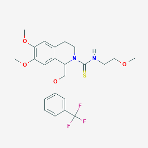 molecular formula C23H27F3N2O4S B2884321 6,7-dimethoxy-N-(2-methoxyethyl)-1-((3-(trifluoromethyl)phenoxy)methyl)-3,4-dihydroisoquinoline-2(1H)-carbothioamide CAS No. 536700-23-9