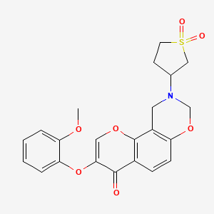 molecular formula C22H21NO7S B2884328 9-(1,1-dioxidotetrahydrothiophen-3-yl)-3-(2-methoxyphenoxy)-9,10-dihydrochromeno[8,7-e][1,3]oxazin-4(8H)-one CAS No. 946293-56-7