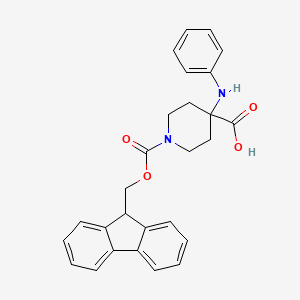 molecular formula C27H26N2O4 B2884329 4-Anilino-1-(9H-fluoren-9-ylmethoxycarbonyl)piperidine-4-carboxylic acid CAS No. 2138585-51-8