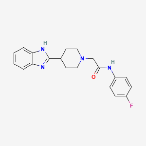 molecular formula C20H21FN4O B2884335 2-(4-(1H-苯并[d]咪唑-2-基)哌啶-1-基)-N-(4-氟苯基)乙酰胺 CAS No. 887216-35-5