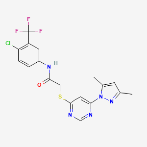 molecular formula C18H15ClF3N5OS B2884356 N-(4-氯-3-(三氟甲基)苯基)-2-((6-(3,5-二甲基-1H-吡唑-1-基)嘧啶-4-基)硫代)乙酰胺 CAS No. 1251569-49-9