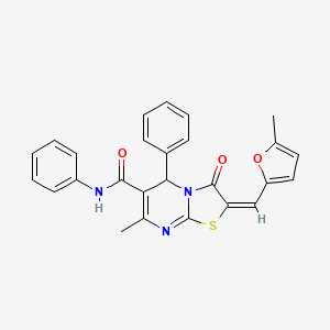(E)-7-methyl-2-((5-methylfuran-2-yl)methylene)-3-oxo-N,5-diphenyl-3,5-dihydro-2H-thiazolo[3,2-a]pyrimidine-6-carboxamide