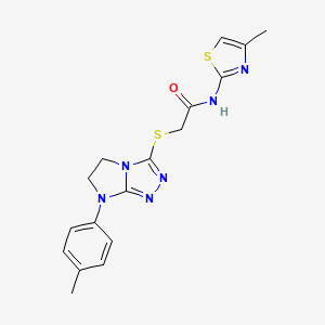 molecular formula C17H18N6OS2 B2884368 N-(4-methylthiazol-2-yl)-2-((7-(p-tolyl)-6,7-dihydro-5H-imidazo[2,1-c][1,2,4]triazol-3-yl)thio)acetamide CAS No. 921583-38-2