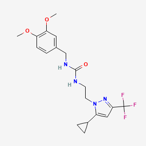 molecular formula C19H23F3N4O3 B2884408 1-(2-(5-环丙基-3-(三氟甲基)-1H-吡唑-1-基)乙基)-3-(3,4-二甲氧基苄基)脲 CAS No. 1797717-52-2