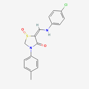 molecular formula C17H15ClN2O2S B2884410 (5E)-5-{[(4-chlorophenyl)amino]methylidene}-3-(4-methylphenyl)-4-oxo-1,3-thiazolidin-1-ium-1-olate CAS No. 338753-41-6