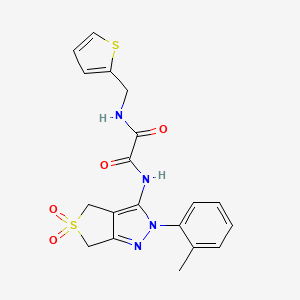 molecular formula C19H18N4O4S2 B2884413 N-[2-(2-methylphenyl)-5,5-dioxo-2H,4H,6H-5lambda6-thieno[3,4-c]pyrazol-3-yl]-N'-[(thiophen-2-yl)methyl]ethanediamide CAS No. 899944-86-6