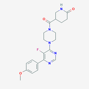 molecular formula C21H24FN5O3 B2884420 5-[4-[5-Fluoro-6-(4-methoxyphenyl)pyrimidin-4-yl]piperazine-1-carbonyl]piperidin-2-one CAS No. 2380099-99-8