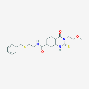 molecular formula C21H23N3O3S2 B2884438 N-[2-(苄硫代)乙基]-3-(2-甲氧基乙基)-4-氧代-2-硫代亚甲基-1,2,3,4-四氢喹唑啉-7-甲酰胺 CAS No. 451466-49-2