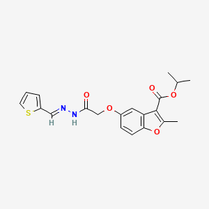 molecular formula C20H20N2O5S B2884458 (E)-isopropyl 2-methyl-5-(2-oxo-2-(2-(thiophen-2-ylmethylene)hydrazinyl)ethoxy)benzofuran-3-carboxylate CAS No. 385424-60-2