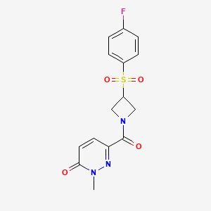 molecular formula C15H14FN3O4S B2884489 6-(3-((4-fluorophenyl)sulfonyl)azetidine-1-carbonyl)-2-methylpyridazin-3(2H)-one CAS No. 1797831-89-0