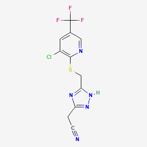molecular formula C11H7ClF3N5S B2884520 2-[3-({[3-chloro-5-(trifluoromethyl)-2-pyridinyl]sulfanyl}methyl)-1H-1,2,4-triazol-5-yl]acetonitrile CAS No. 306976-87-4