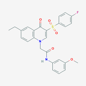 molecular formula C26H23FN2O5S B2884540 2-[6-ethyl-3-(4-fluorophenyl)sulfonyl-4-oxoquinolin-1-yl]-N-(3-methoxyphenyl)acetamide CAS No. 866729-57-9